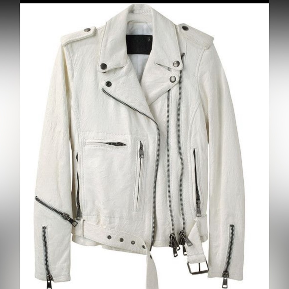 R13 White Leather Motorcycle Jacket